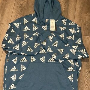 Adidas Teal Hoodie with White Logo Pattern